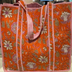 XL Quilted Tote Bag by Queens Designs in Orange & Pink