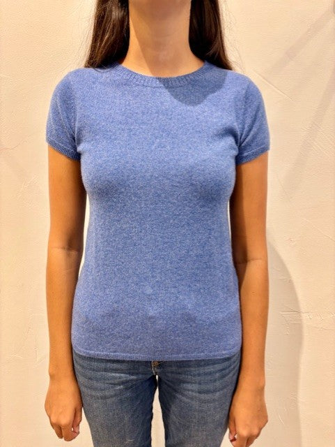 Cashmere Luxury Tee by InCashmere in Heather Blue Jean
