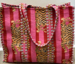 XL Quilted Tote Bag by Queens Designs in Orange & Pink Tiger