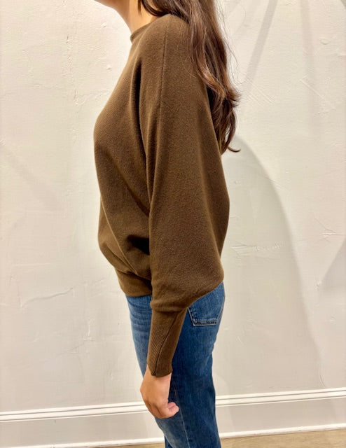 Lincoln Slash Neck Batwing Knit Sweater by Suzy D London in Dusty Brown
