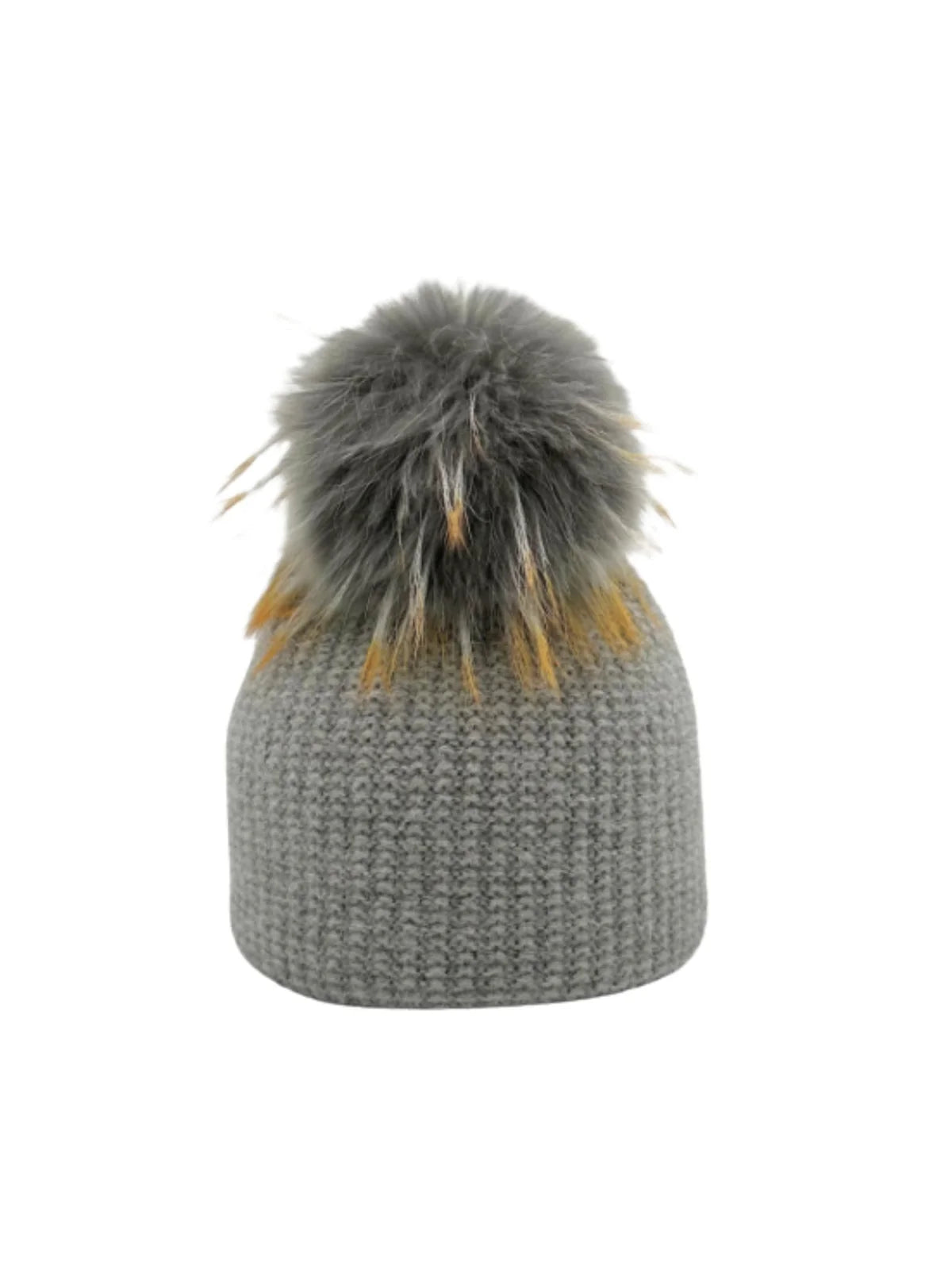 Angora Braided Slouch Hat with Fur Pom by Linda Richards in Dove Grey