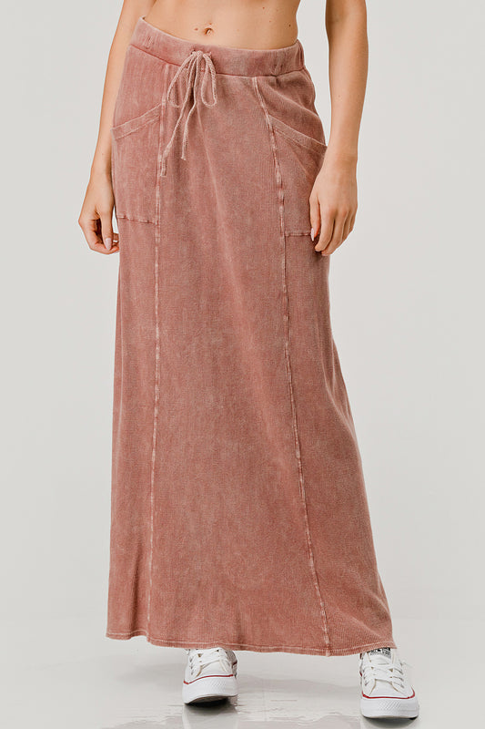 Mini Thermo Mineral Dyed Long Skirt by Hashtag in Ash Rose