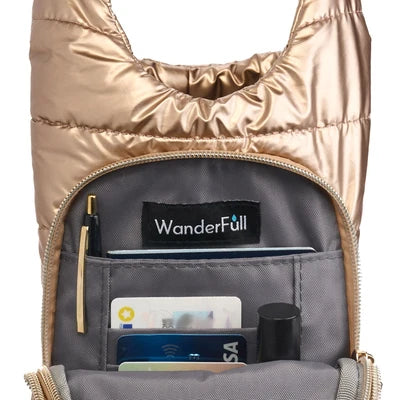Glossy Hydrobag by WanderFull in Gold with Striped Strap