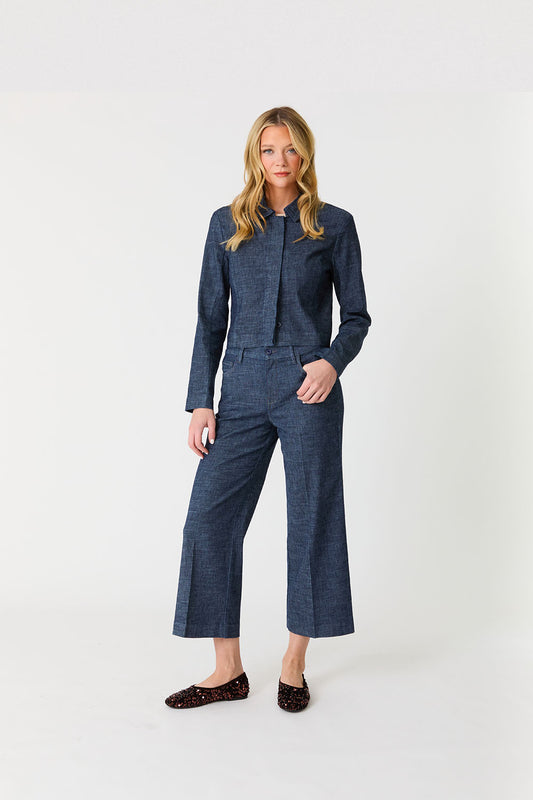 Annabelle Crop Wide Leg Pant by Level 99 in Indigo Night