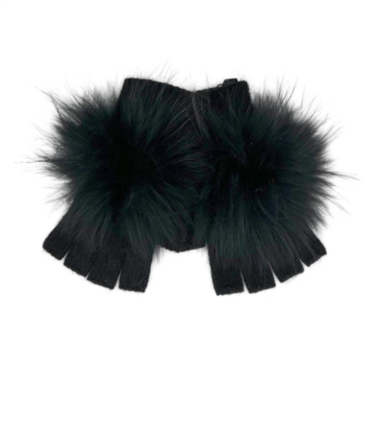 Angora Wool Blend Handwarmers with fur pom by Linda Richards in Black