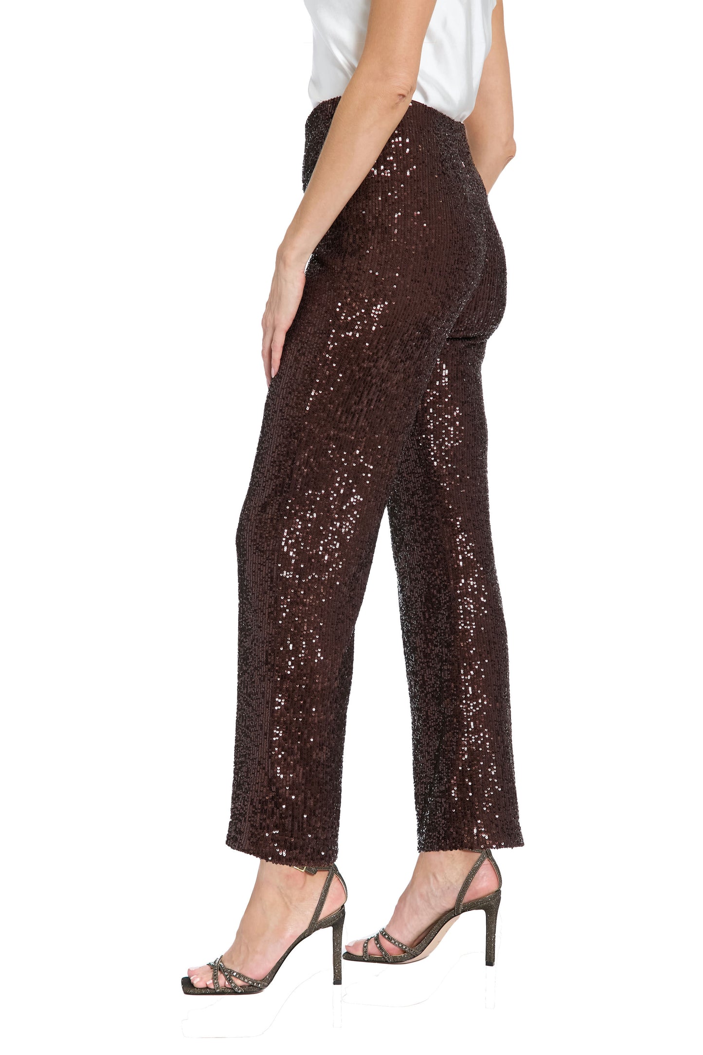 Clean Waistline Sequin Pull on Pant by Muse in Chocolate