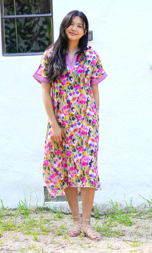 Tallulah Floral Print Dress by Dolma in Pink