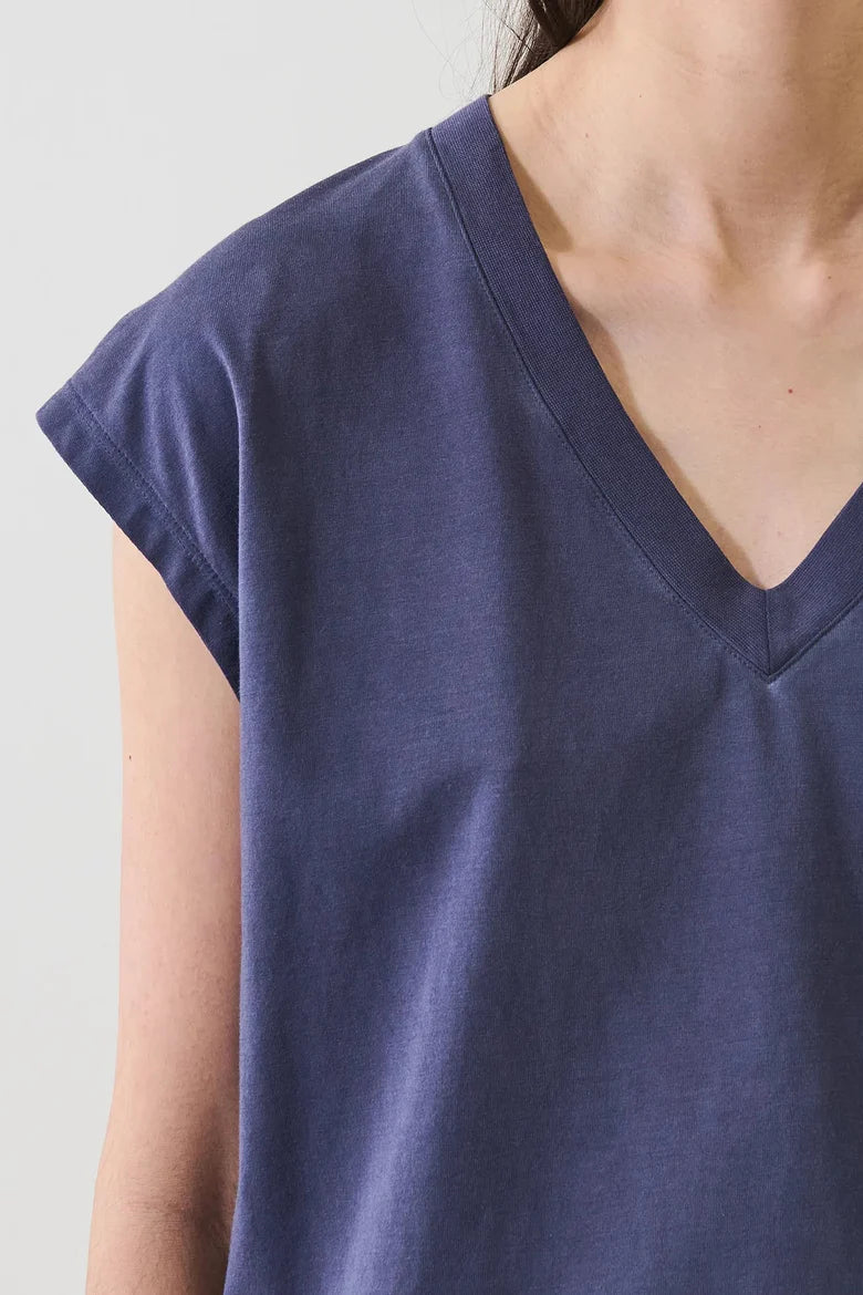 Short Sleeve Iconic Sublime V-Neck Dolman Tee by Patrick Assaraf in Mood Indigo