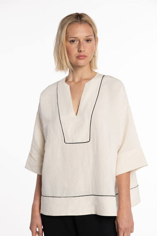 Linen Blouse by Naulover with Contrast Trim