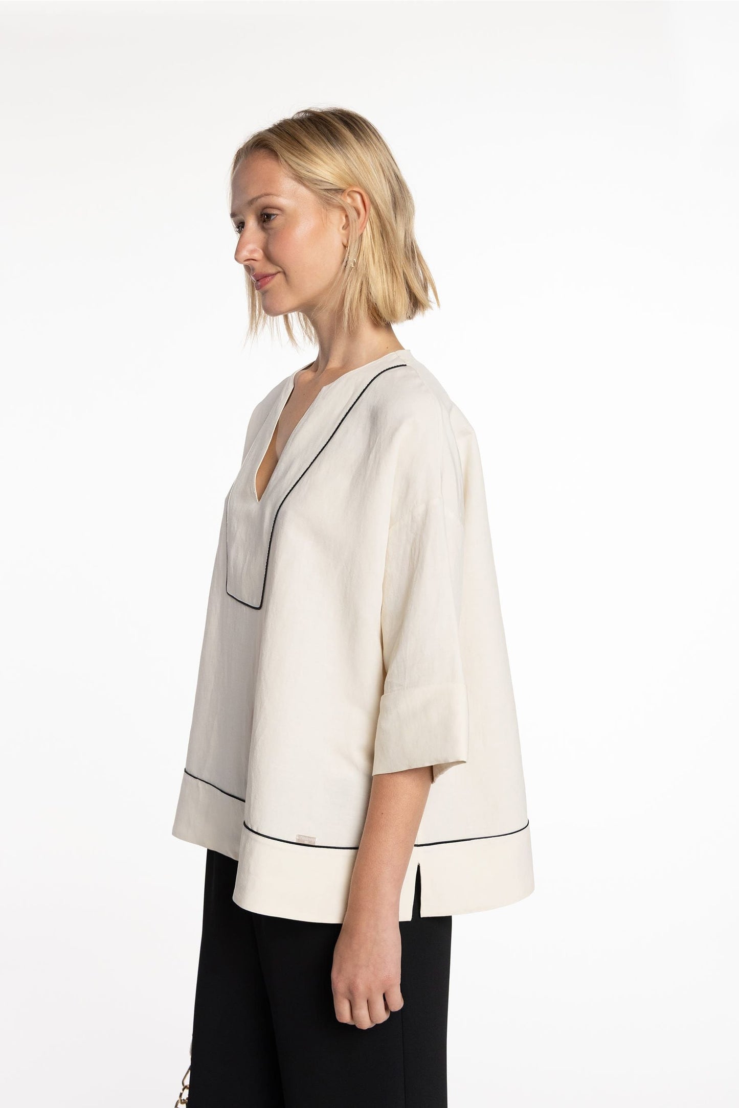 Linen Blouse by Naulover with Contrast Trim