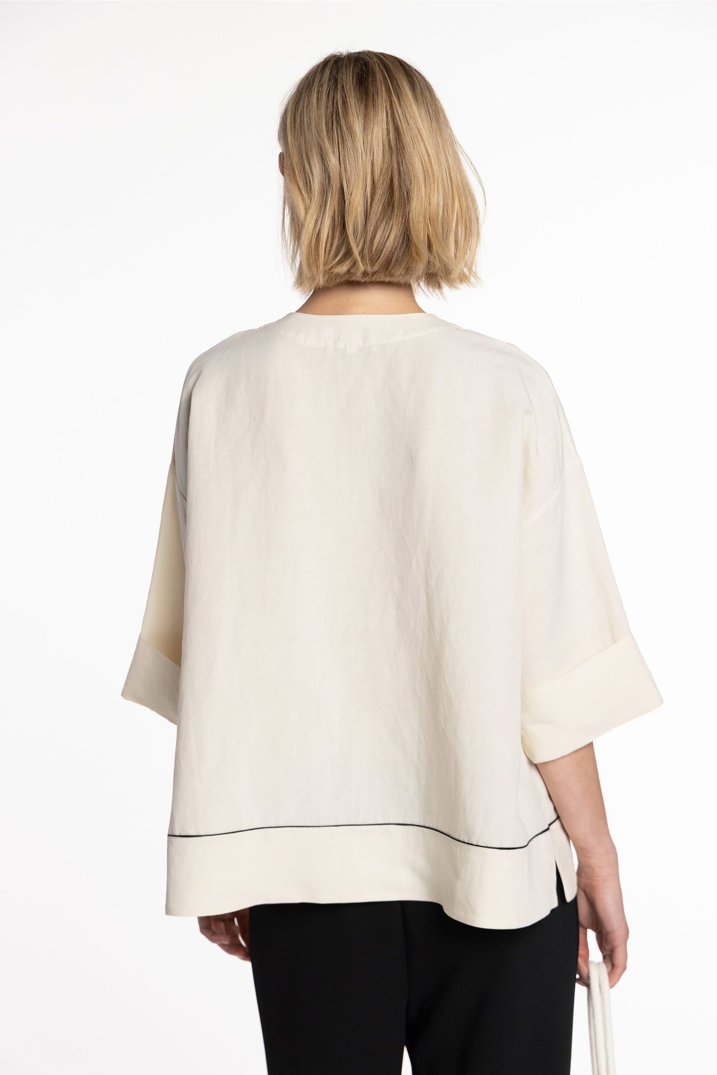 Linen Blouse by Naulover with Contrast Trim