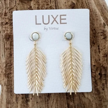 The Lainey LUXE Pearl Post w/ Leaf Drop Earrings by Virtue