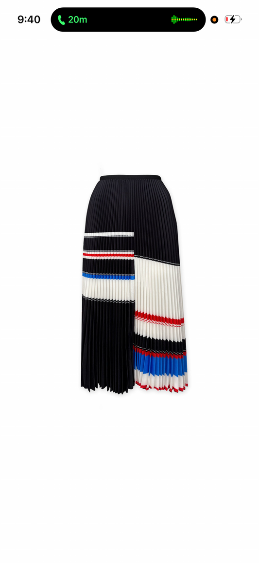 Peggy Stripe Pleated Skirt by Wild Cosmos in Black Mix