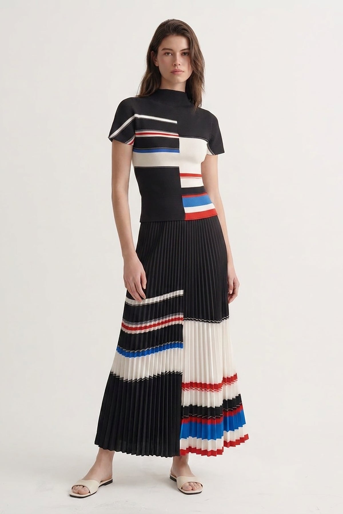 Peggy Stripe 3D Honeycomb Texture Top by Wild Cosmos in Black Mix