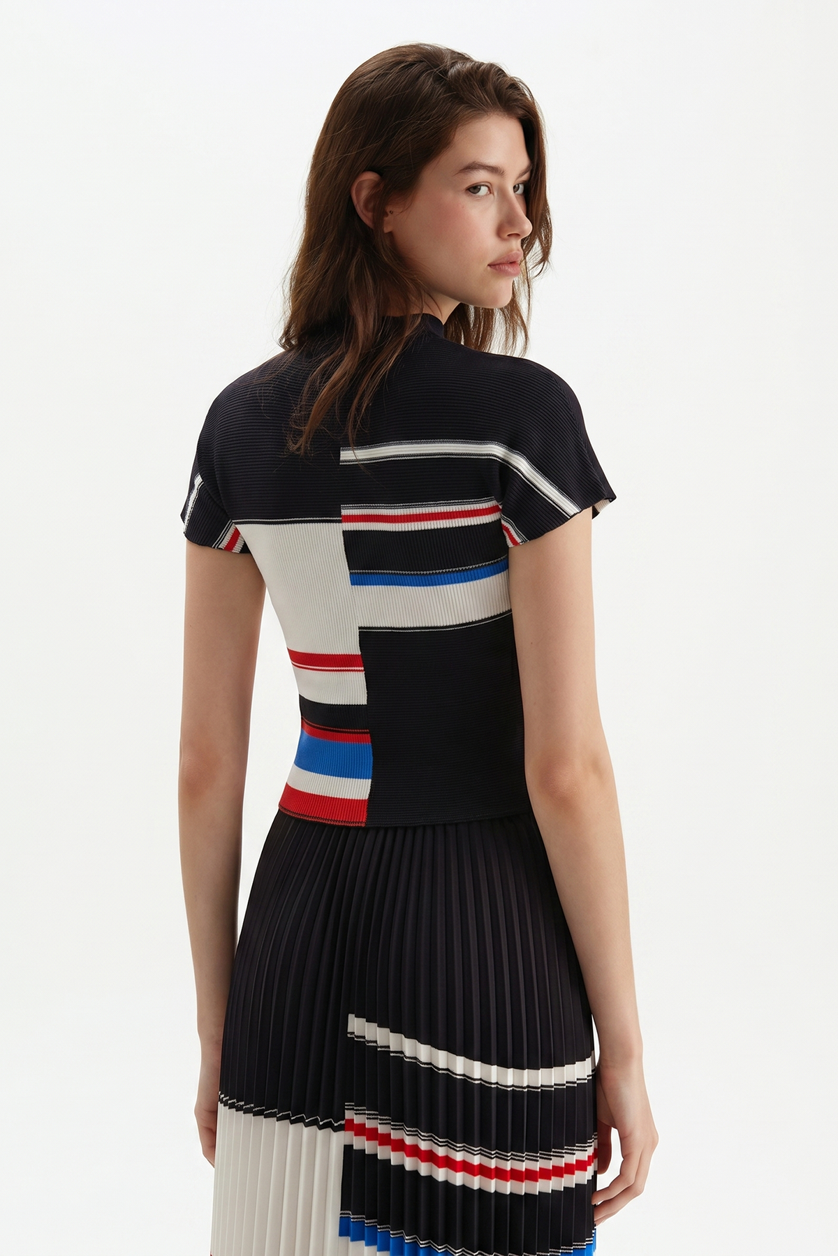 Peggy Stripe 3D Honeycomb Texture Top by Wild Cosmos in Black Mix