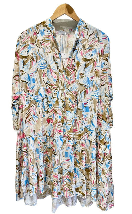 Abstract Flower Dress by Look Mode in Light Blue