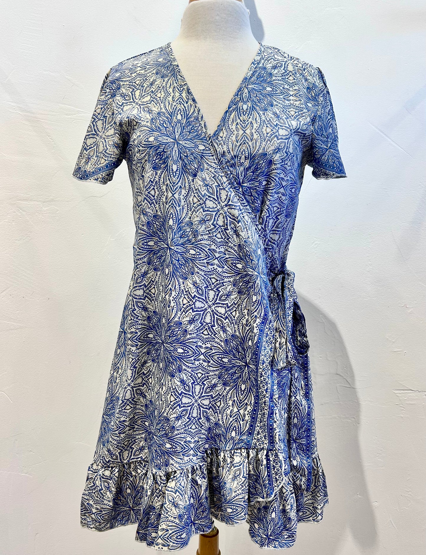 Wrap Short Dress by Paani Luv in Blue