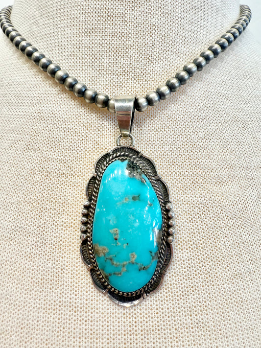 Turquoise Pendant on Navajo Pearl Strand Necklace by Global Products