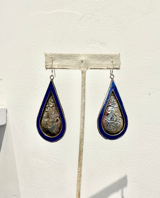 Tibetan Nepali Sterling Silver & Lapis Earrings by Tibetan Nepali Jewelry