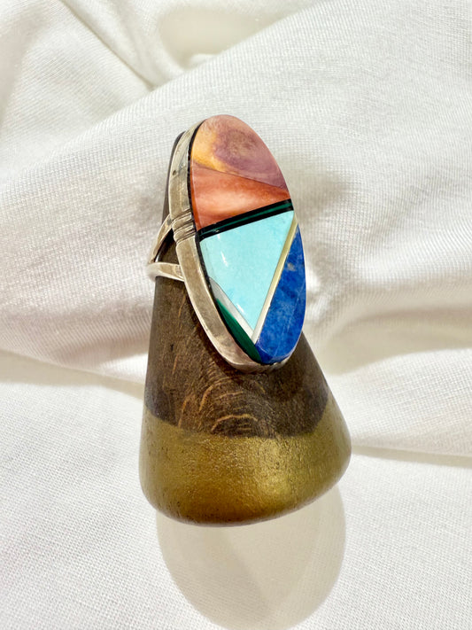 Vintage Turquoise, Coral & Lapis Ring by Alzuni