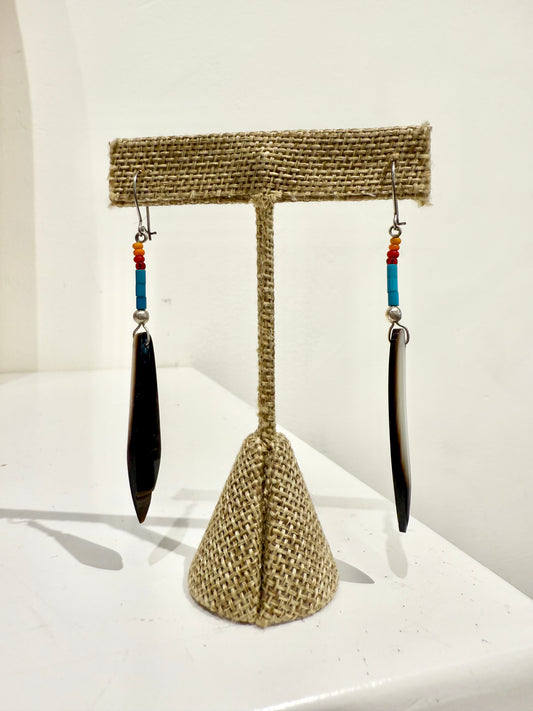 Mother of Pearl Feather Beaded Earrings by Alzuni