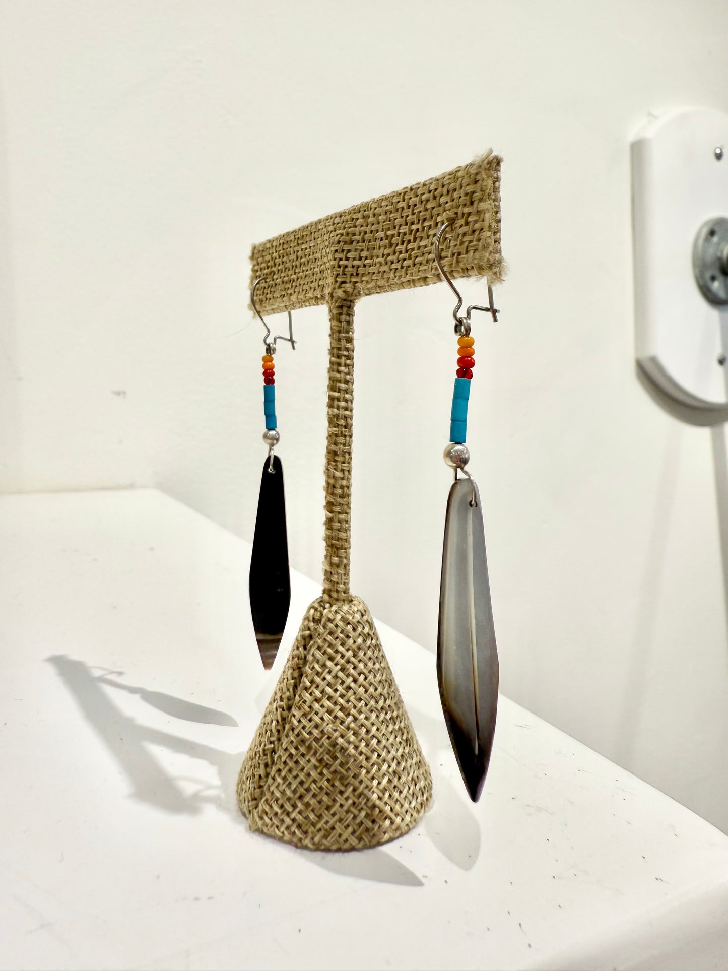 Mother of Pearl Feather Beaded Earrings by Alzuni