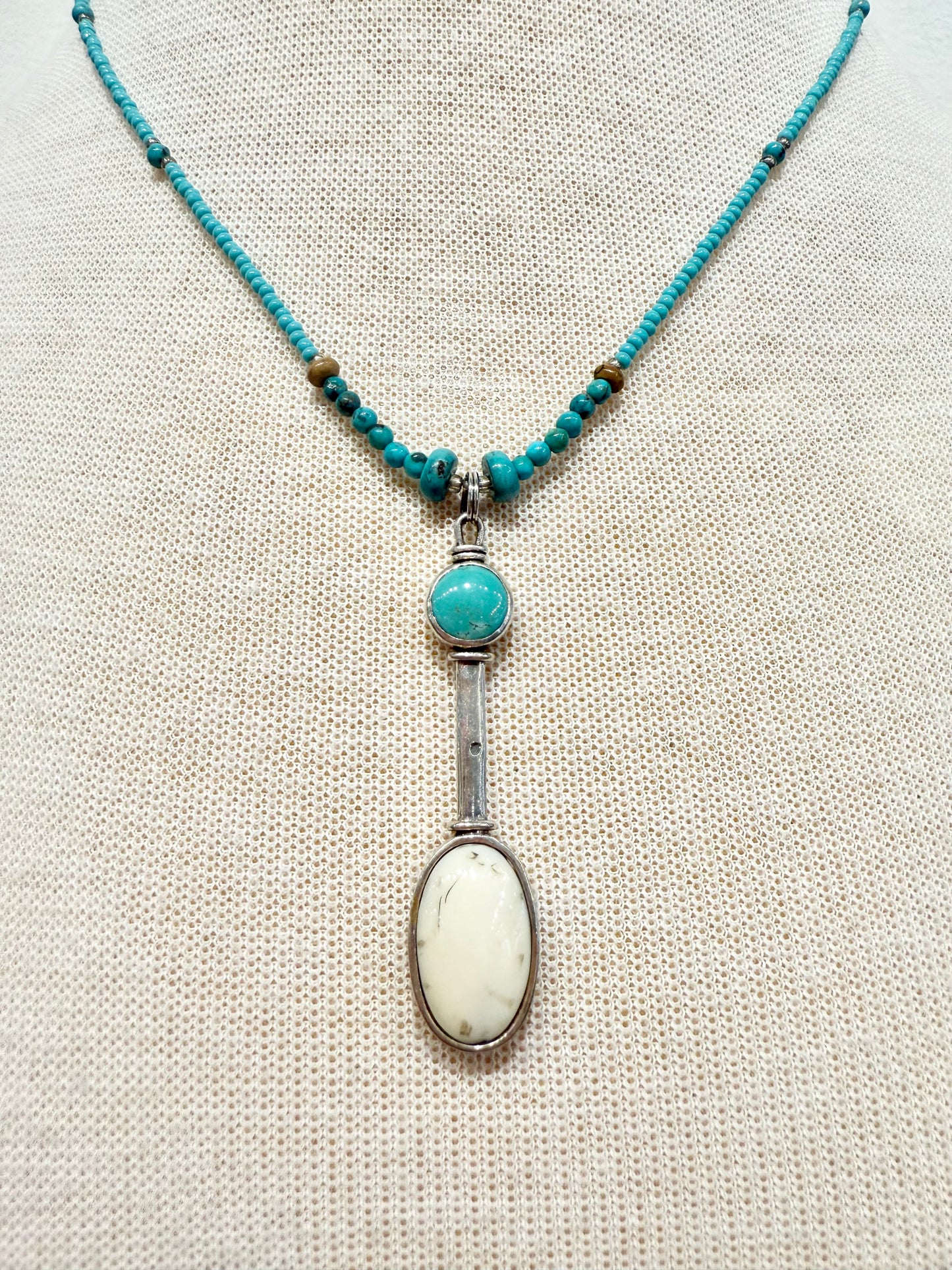 Egyptian Inspired Fossil Walrus Ivory & Sterling Silver Beaded Necklace by Fosilart