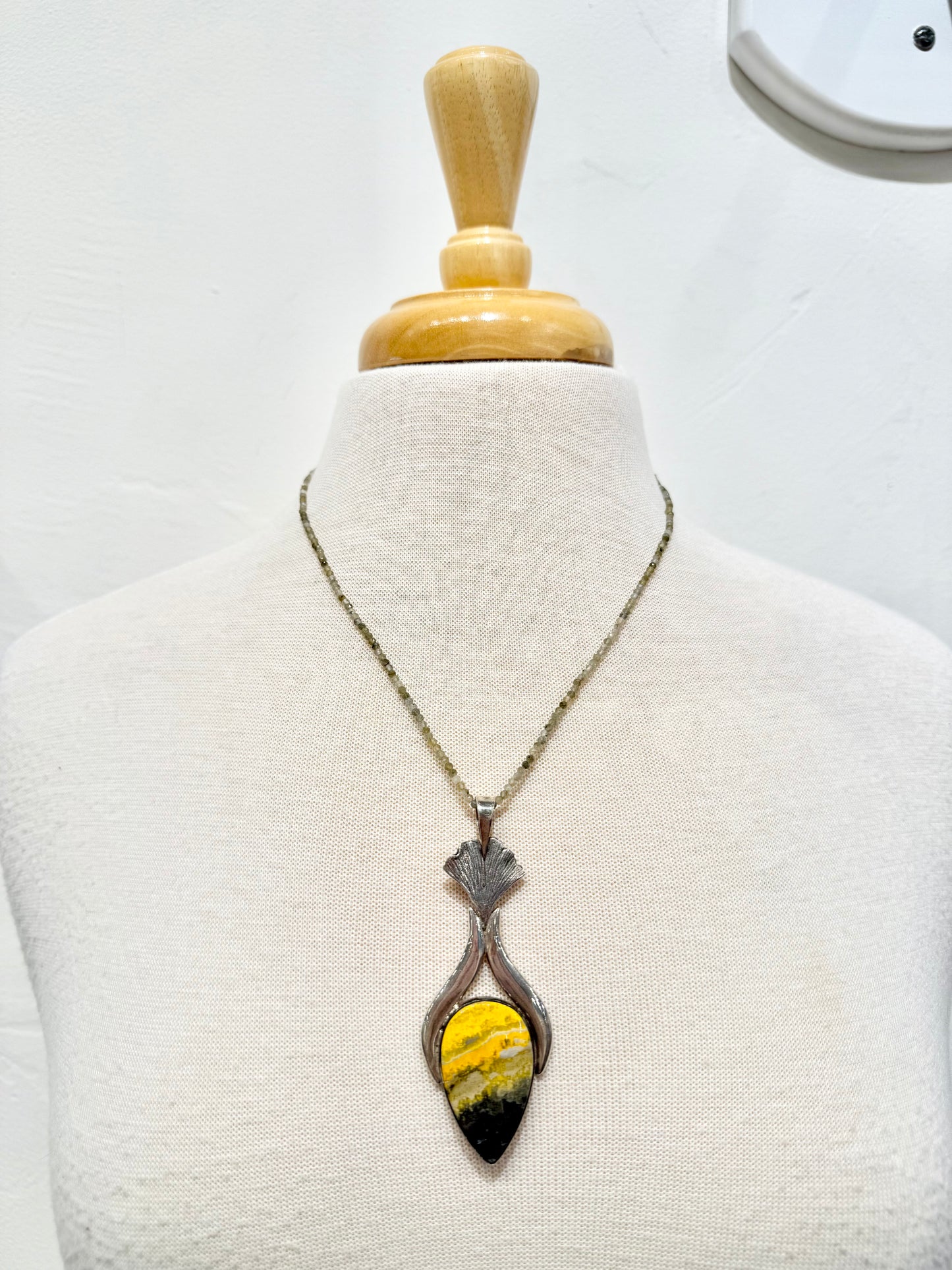 Bumblebee Jasper in Sterling Silver Pendant w/ Bead Strand Necklace by Elysium