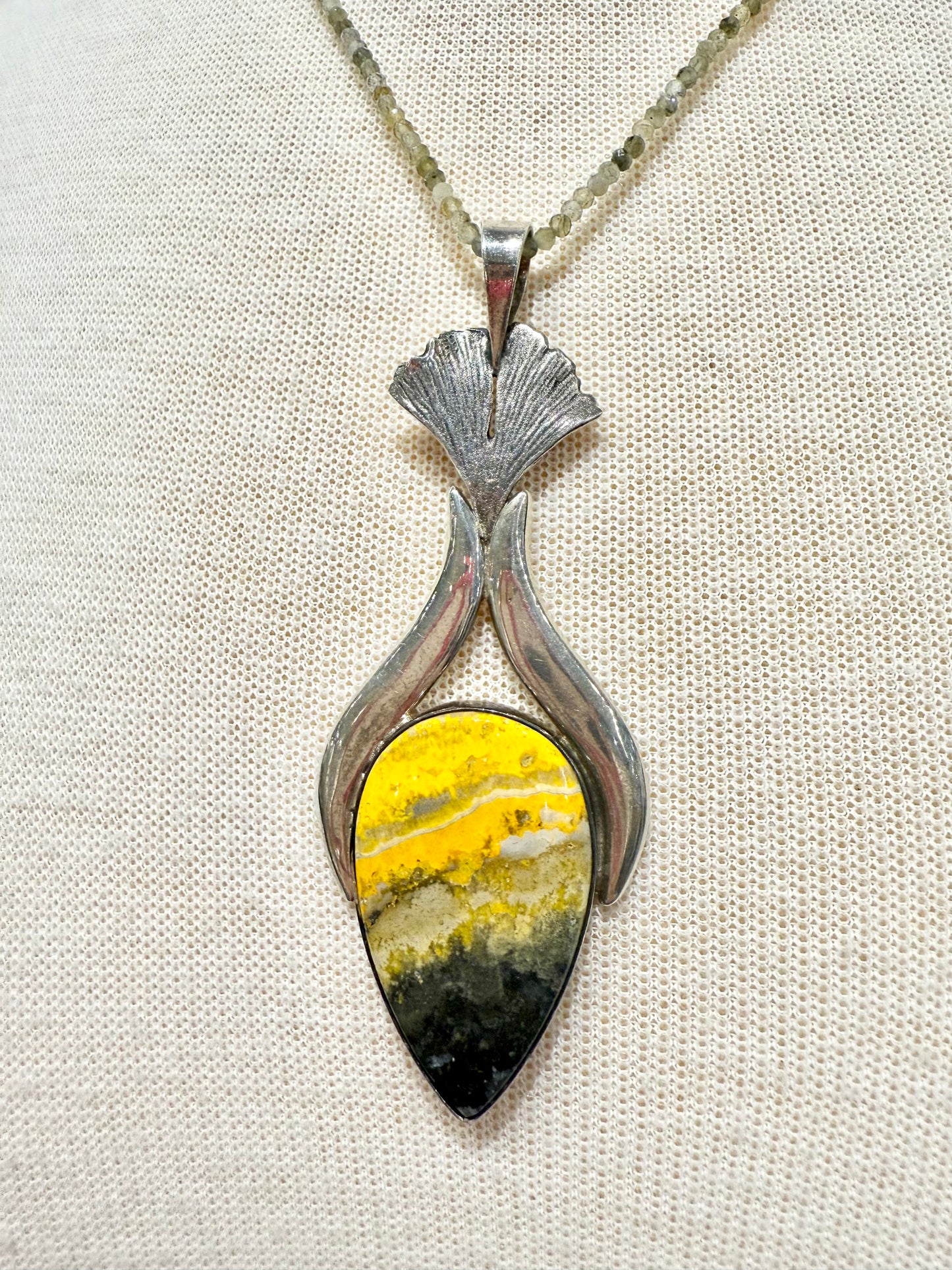 Bumblebee Jasper in Sterling Silver Pendant w/ Bead Strand Necklace by Elysium