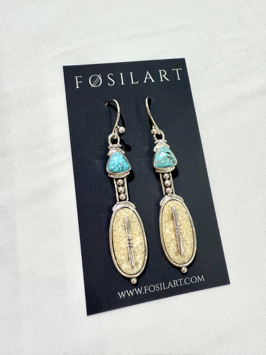 African inspired Sterling Silver, Fossil Walrus Ivory & Turquoise Earrings by Fosilart