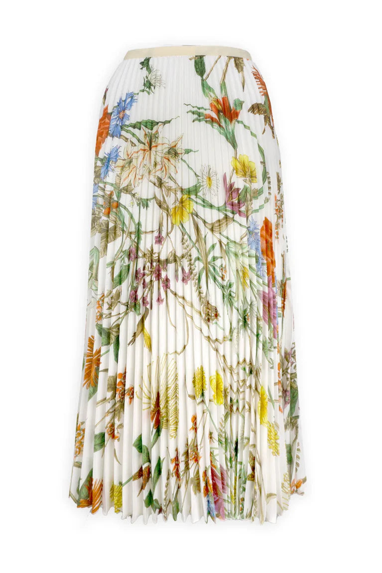 Jasmine Blossom Pleated Skirt by Wild Cosmos in Ivory Mix