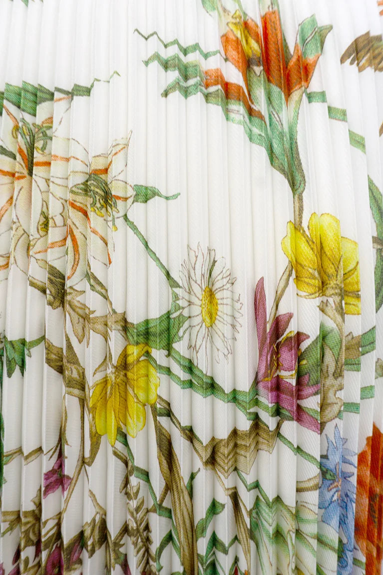 Jasmine Blossom Pleated Skirt by Wild Cosmos in Ivory Mix