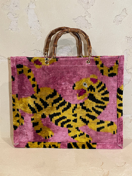 Large Tote with Bamboo Handle by Wolf & Willa in Pink Tiger