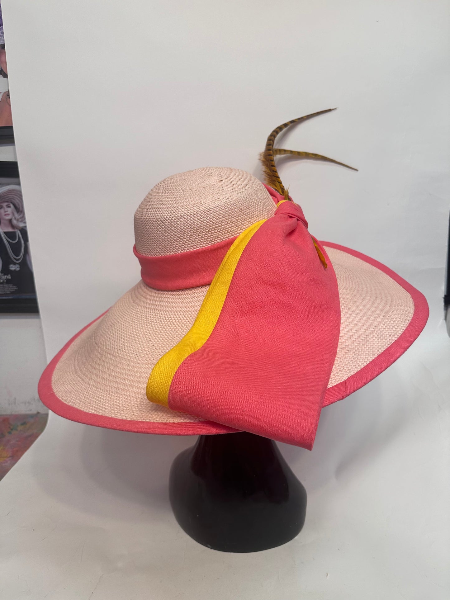 Hillary Linen Hat by Christine A Moore Millinery in Blush/Coral