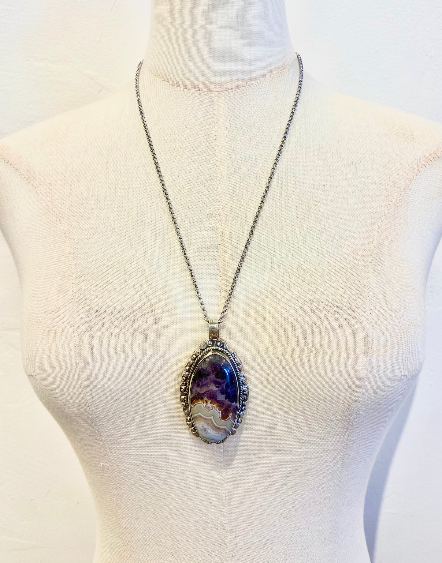 Amethyst Agate Gemstone Pendant by Dorjec Design