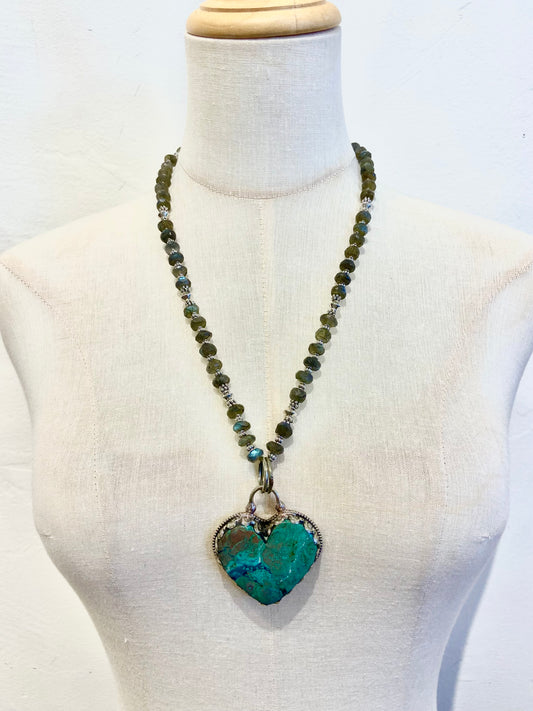 Chrysocolla Gemstone Pendant by Dorjec Design with Labradorite Beaded Necklace