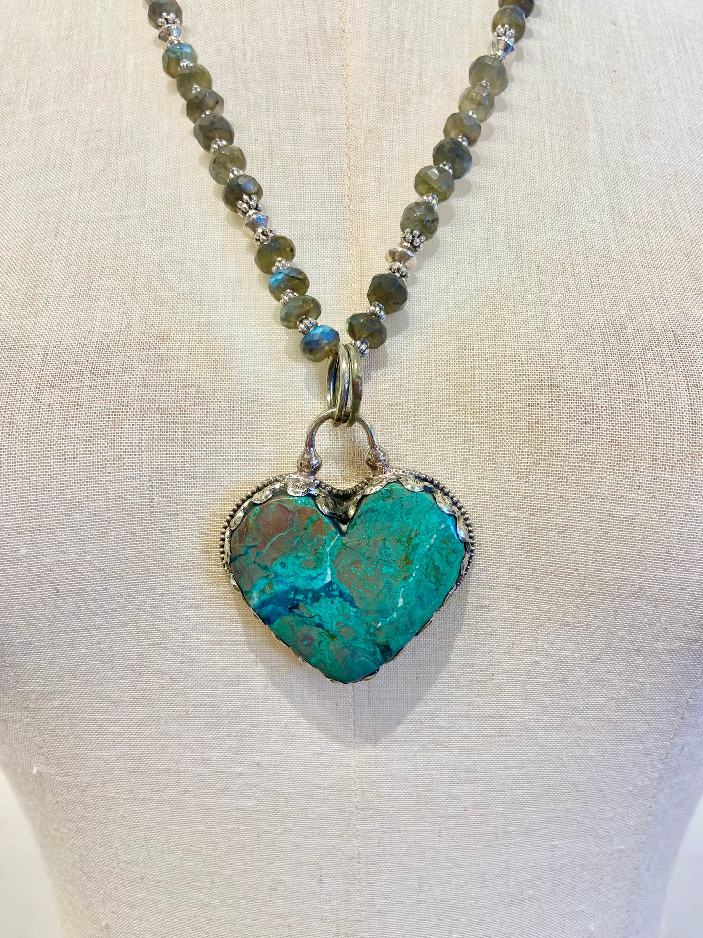 Chrysocolla Gemstone Pendant by Dorjec Design with Labradorite Beaded Necklace