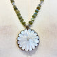 Carved Mother of Pearl Flower Pendant by Dorjec Design with Labradorite Bead Necklace
