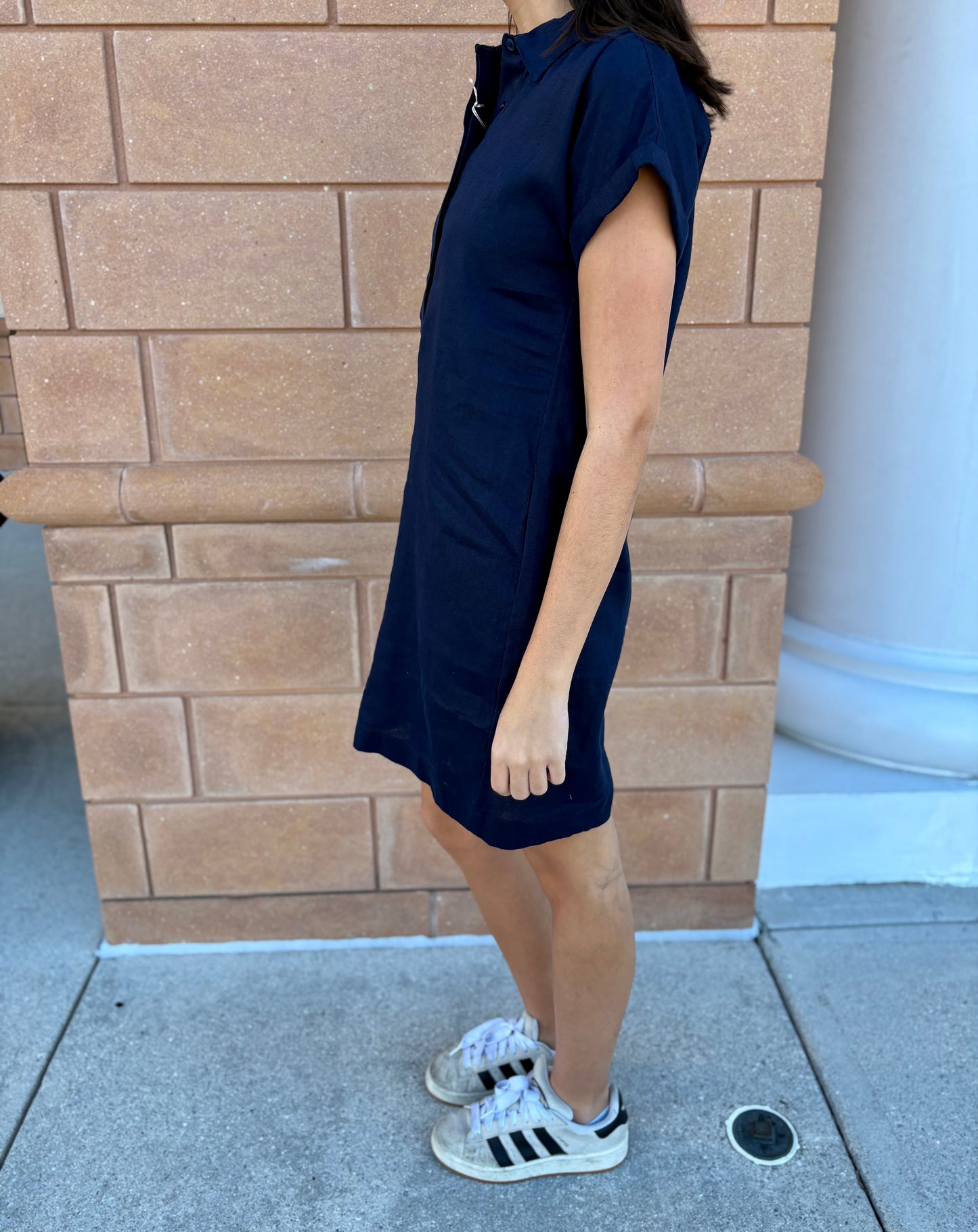 Cap Sleeve Collar Dress by Pure Amici in Navy