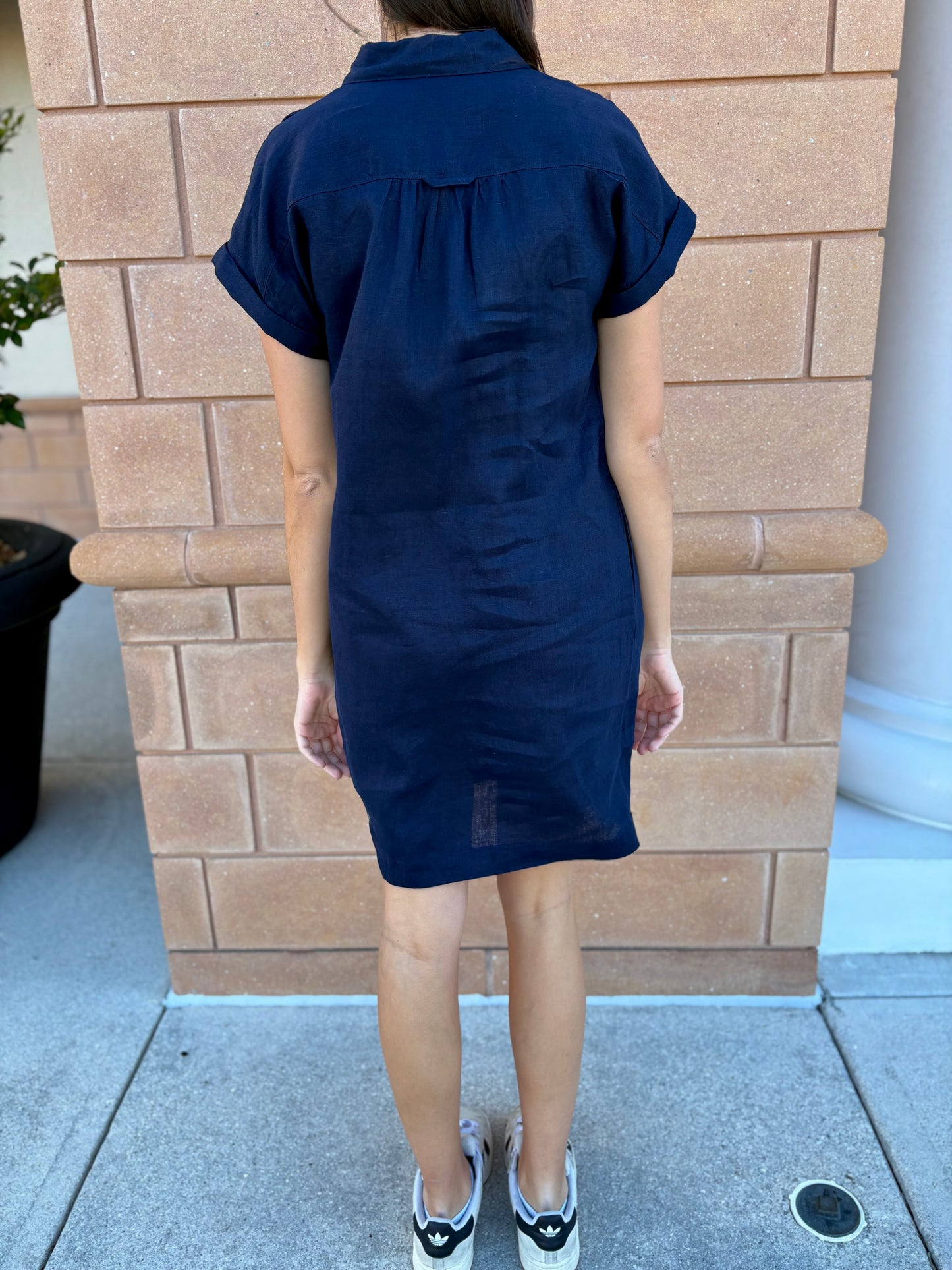 Cap Sleeve Collar Dress by Pure Amici in Navy