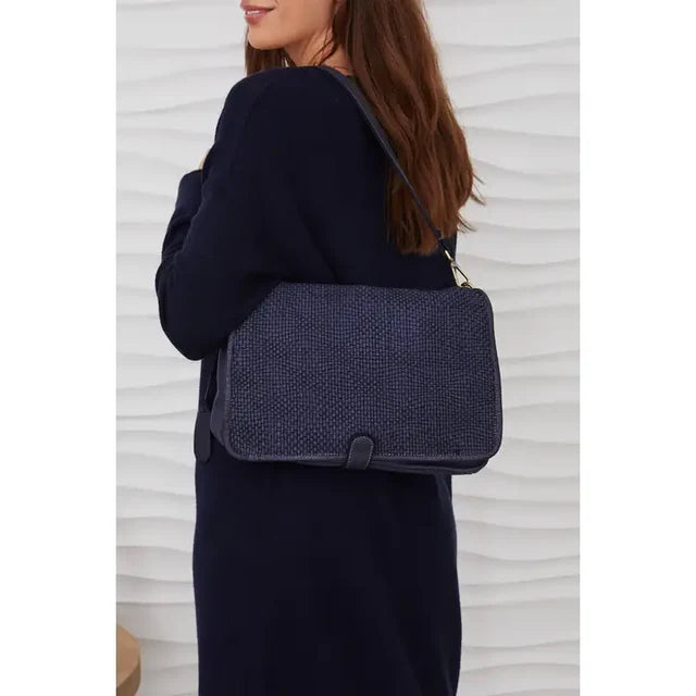 Napa Leather Intrecciato (Braided) Shoulder/Crossbody Bag by Milio Milano in Navy Blue