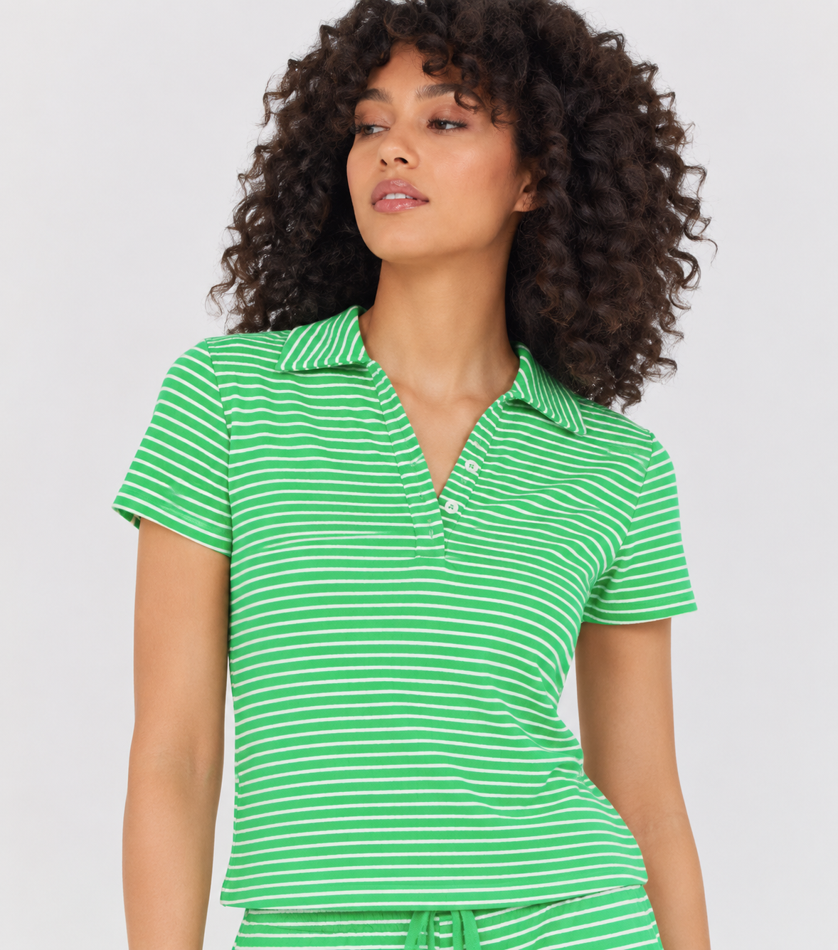 Striped Polo Top by Astrologie in Kelly Green/White