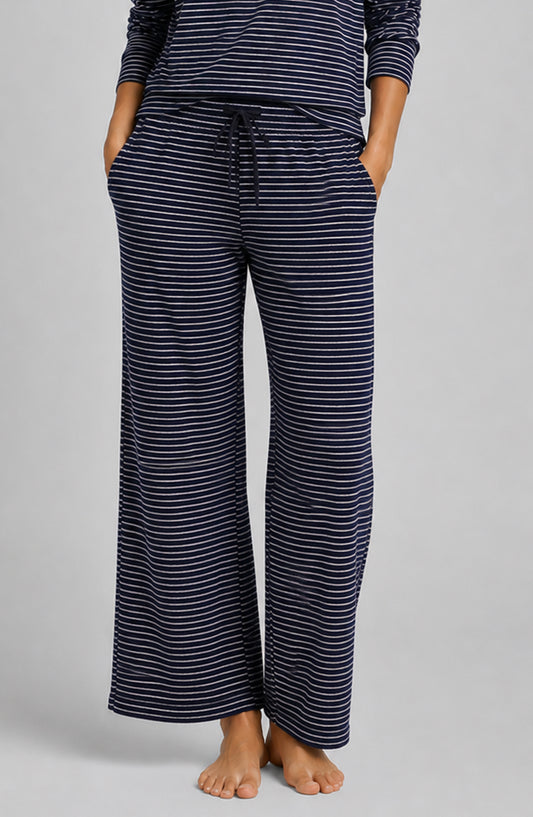 Hacci Stripe Wide Leg Pant by Astrologie in Navy/White