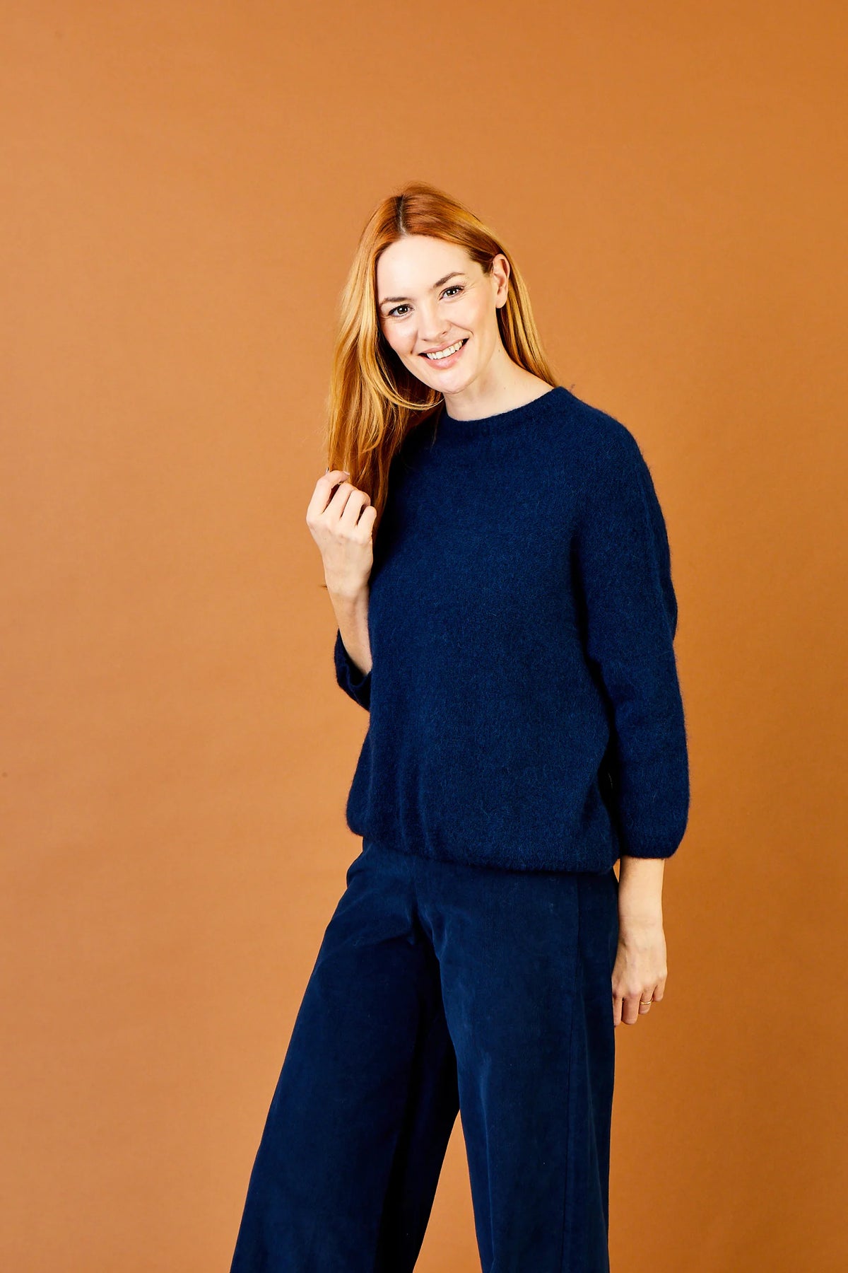 Jenny Baby Alpaca Boxy Knit Sweater by Suzy D London in Navy