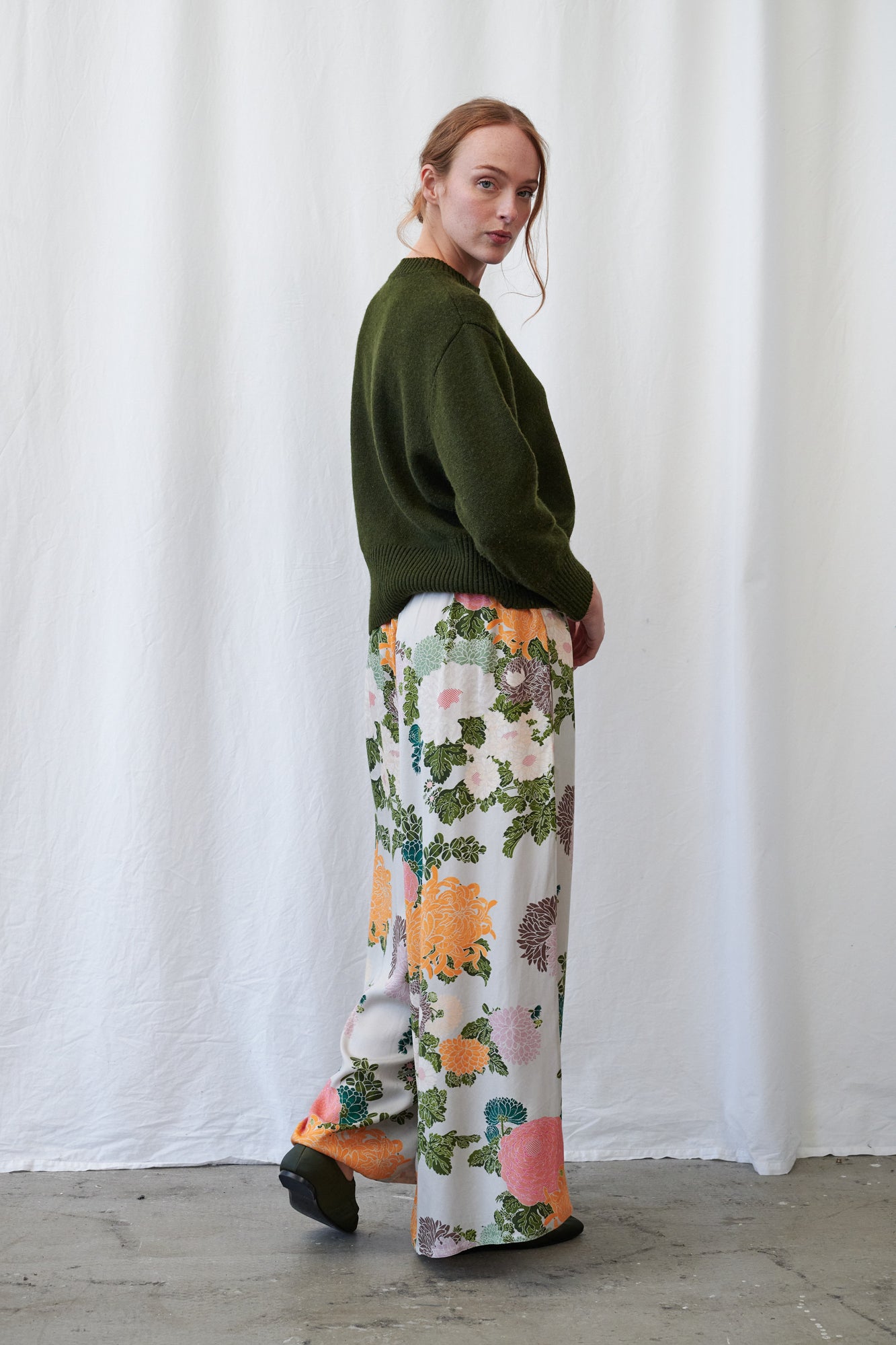 Jacquard Palazzo Pants by One Hundred Stars in Putty