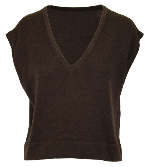 Bamboo Gilet Knit Sleeveless Sweater by Anonyme in Choko