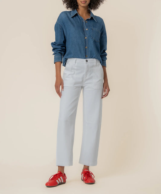 Ashton Wide Leg Barrel Pants by Kut from the Kloth in Optic White