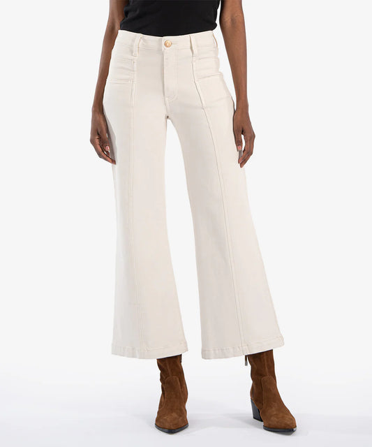 Meg High Rise Wide Leg Double Front Pockets Wide Hem by Kut from the Kloth in Ecru