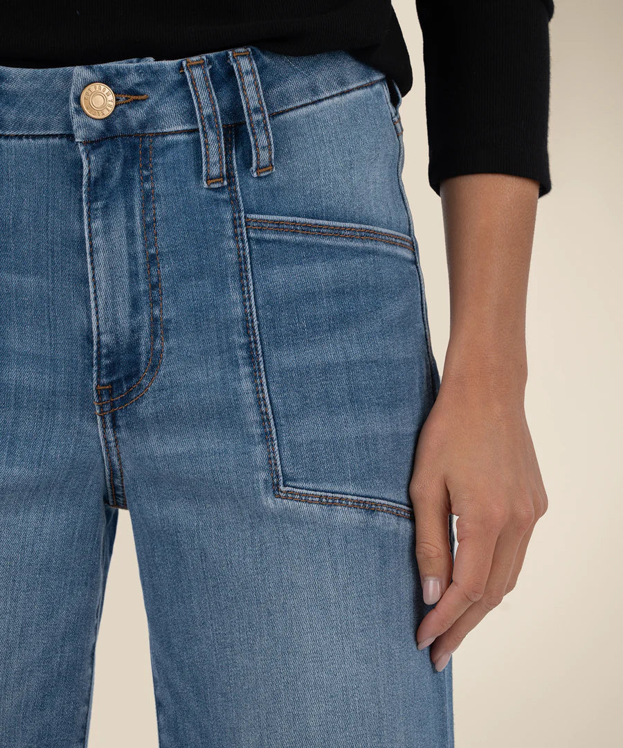 Meg High Rise Wide Leg Raw Hem Jeans by Kut from the Kloth in Earn
