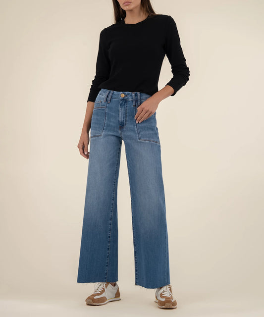 Meg High Rise Wide Leg Raw Hem Jeans by Kut from the Kloth in Earn